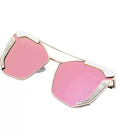 Fashion Cat Eye Flat Lens Street Metal Frame Oversized Party Sunglasses Gift Box - 3-gold/White - CB1867EEC6W $19.34 Oversized