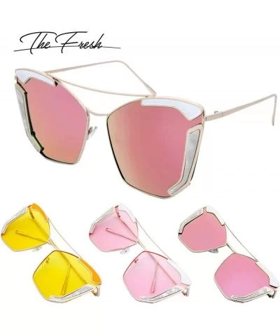 Fashion Cat Eye Flat Lens Street Metal Frame Oversized Party Sunglasses Gift Box - 3-gold/White - CB1867EEC6W $19.34 Oversized