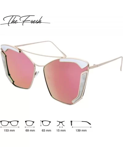 Fashion Cat Eye Flat Lens Street Metal Frame Oversized Party Sunglasses Gift Box - 3-gold/White - CB1867EEC6W $19.34 Oversized