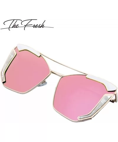 Fashion Cat Eye Flat Lens Street Metal Frame Oversized Party Sunglasses Gift Box - 3-gold/White - CB1867EEC6W $19.34 Oversized