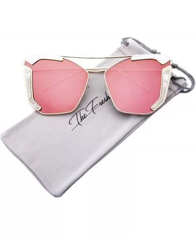 Fashion Cat Eye Flat Lens Street Metal Frame Oversized Party Sunglasses Gift Box - 3-gold/White - CB1867EEC6W $19.34 Oversized