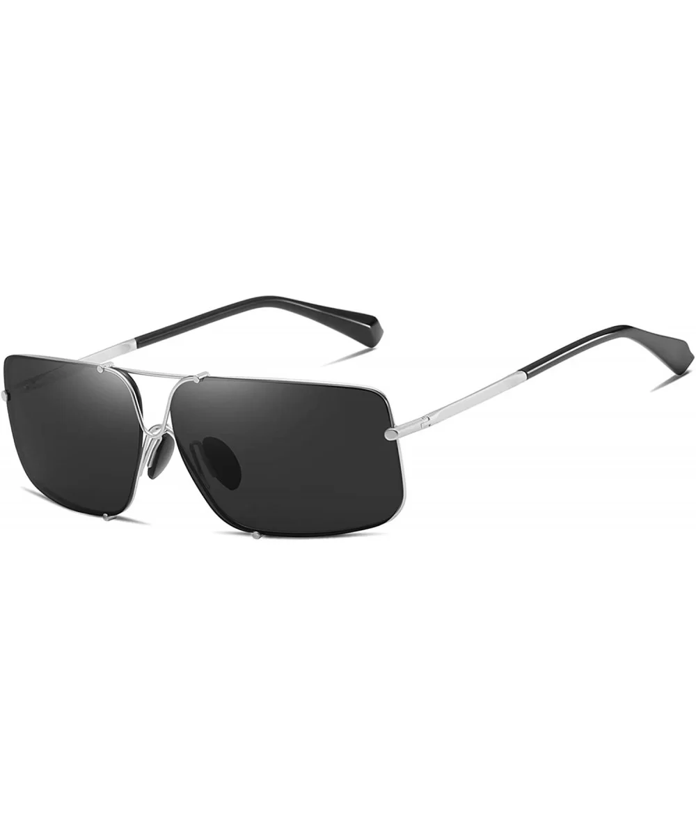 Polarized Sunglasses for Mens Rectangular Lenes UV Protection Alloy Frame for Driving - Silver Grey - CT18YC8TOW7 $22.04 Sport