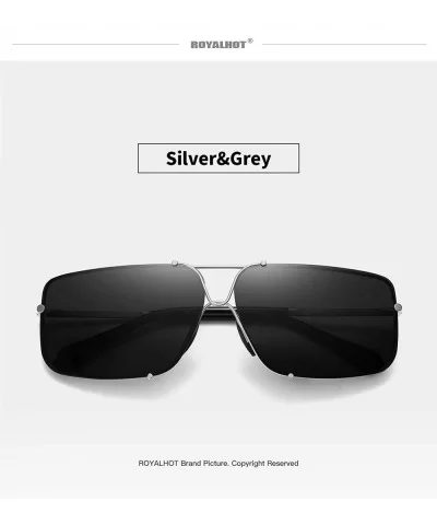 Polarized Sunglasses for Mens Rectangular Lenes UV Protection Alloy Frame for Driving - Silver Grey - CT18YC8TOW7 $22.04 Sport