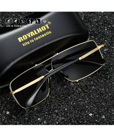 Polarized Sunglasses for Mens Rectangular Lenes UV Protection Alloy Frame for Driving - Silver Grey - CT18YC8TOW7 $22.04 Sport