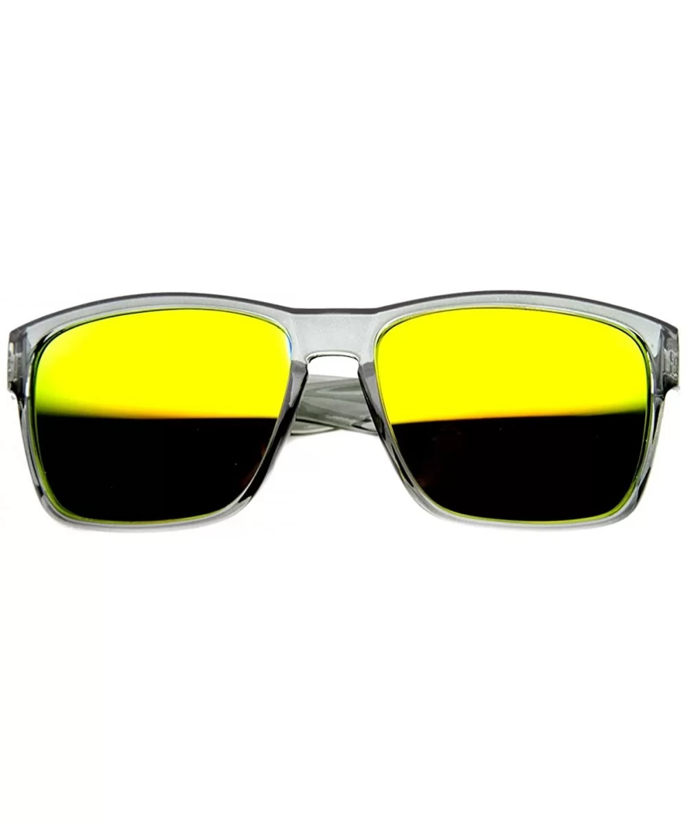 Crystal Action Sports Square Frame Sunlasses with Flash Lens - Clear-grey Sun - CJ11Y9UG1JN $14.25 Square