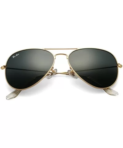 Classic Aviator Sunglasses for Men Women 100% Real Glass Lens - Gold/Grey - CP18ET9779S $39.28 Round