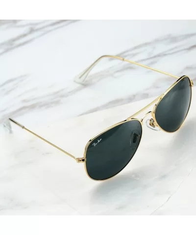 Classic Aviator Sunglasses for Men Women 100% Real Glass Lens - Gold/Grey - CP18ET9779S $39.28 Round