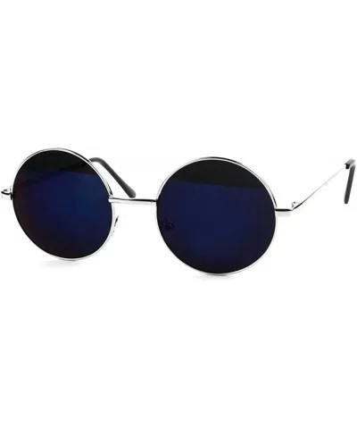 John Lennon 60's Vintage Round Hippie Sunglasses_1Pcs - Silver-bluemirror - CI12O6X7HYE $12.71 Round