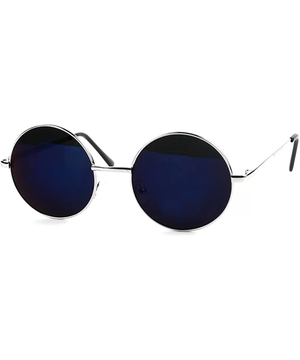 John Lennon 60's Vintage Round Hippie Sunglasses_1Pcs - Silver-bluemirror - CI12O6X7HYE $12.71 Round