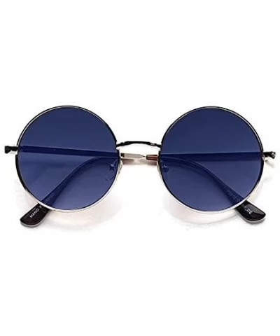 John Lennon 60's Vintage Round Hippie Sunglasses_1Pcs - Silver-bluemirror - CI12O6X7HYE $12.71 Round