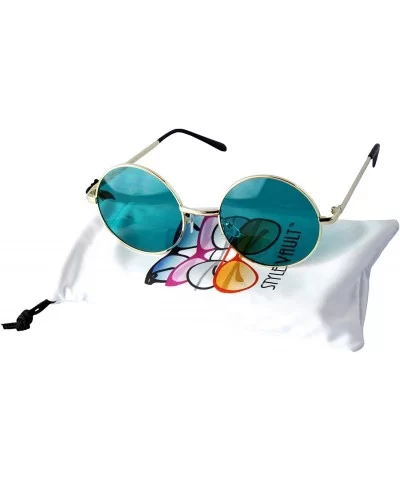 V105-VP 2" Lens Round Metal Sunglasses - 005 Gold-p Green - C118OE6QOUG $13.11 Round