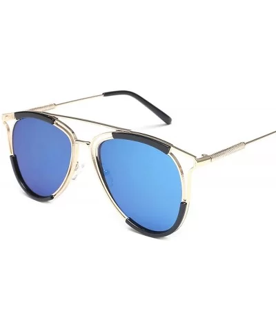 Vintage style Big Round Frame Sunglasses for Women Plate Resin UV400 Sunglasses - Blue - C418SAS37RE $42.89 Rimless