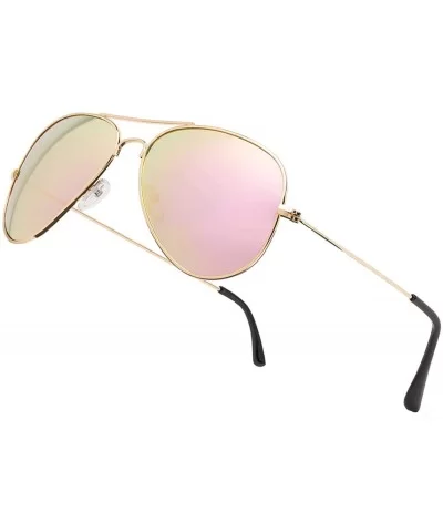 Aviator Polarized Sunglasses Classic Protection - Pink Lens/Gold Frame - CD18D9K698M $14.30 Aviator