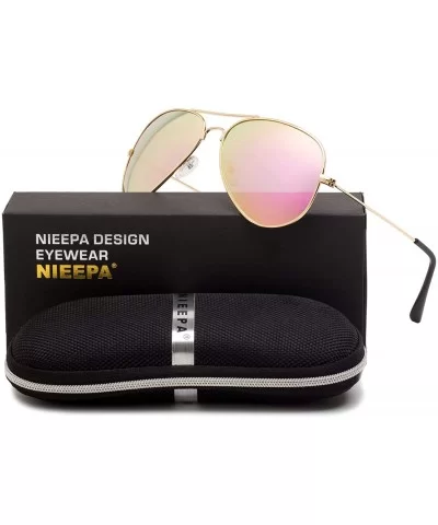 Aviator Polarized Sunglasses Classic Protection - Pink Lens/Gold Frame - CD18D9K698M $14.30 Aviator