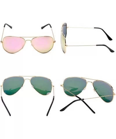 Aviator Polarized Sunglasses Classic Protection - Pink Lens/Gold Frame - CD18D9K698M $14.30 Aviator