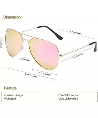 Aviator Polarized Sunglasses Classic Protection - Pink Lens/Gold Frame - CD18D9K698M $14.30 Aviator