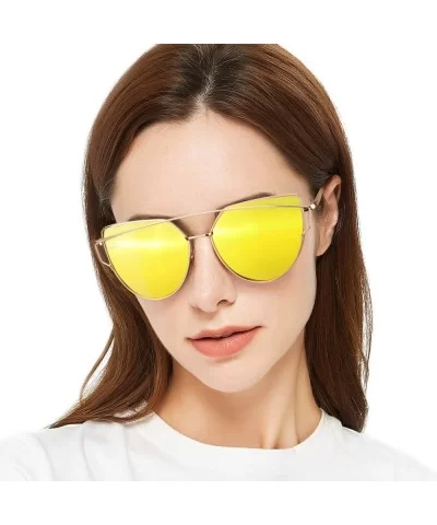 Fashion Cateye Mirrored Sunglasses for Women - Metal Frame Flat Lens Womens Sunglasses Polarized - CO18TXI2UIU $24.08 Cat Eye
