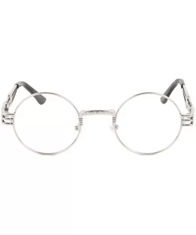 Round Spring Metal Cut Temple Clear Sunglasses - Silver - CO197WR6M0X $20.21 Round