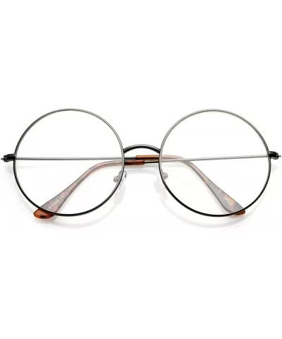 Classic Oversize Slim Metal Frame Clear Flat Lens Round Eyeglasses 56mm - Gunmetal / Clear - CP12O6VTG9R $14.04 Round