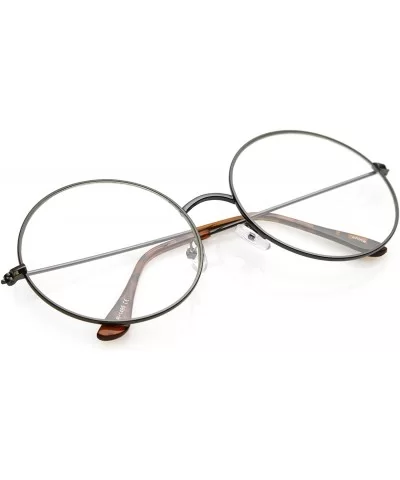 Classic Oversize Slim Metal Frame Clear Flat Lens Round Eyeglasses 56mm - Gunmetal / Clear - CP12O6VTG9R $14.04 Round