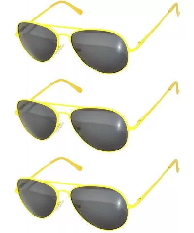 Set of 3 Pairs Aviator Style Sunglasses Colored Metal Frame Spring Hinges - Smoke_lens_yellow_frame_3_pairs - CE17YW8LS34 $13...