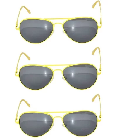 Set of 3 Pairs Aviator Style Sunglasses Colored Metal Frame Spring Hinges - Smoke_lens_yellow_frame_3_pairs - CE17YW8LS34 $13...