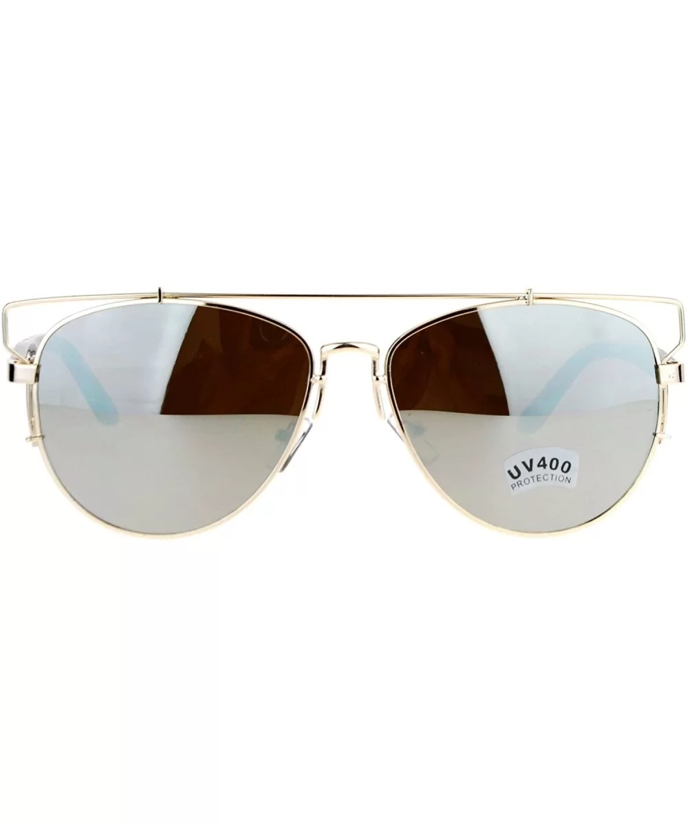 Flat Lens Oversize Wire Horn Rim Unique Vintage Pilot Sunglasses - Gold - CK12IS3B8YT $18.23 Oversized