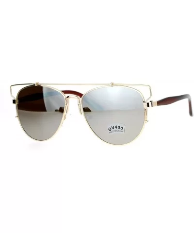 Flat Lens Oversize Wire Horn Rim Unique Vintage Pilot Sunglasses - Gold - CK12IS3B8YT $18.23 Oversized