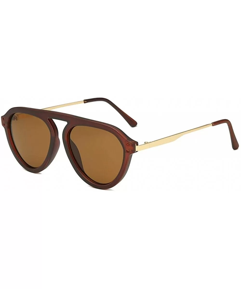 Big Sunglasses for Women Men Vintage Full Rimmed Flat Top UV Protection Round Frame Eyewear Shades - Brown - CK18U8Y2LCE $14....