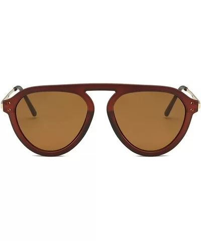 Big Sunglasses for Women Men Vintage Full Rimmed Flat Top UV Protection Round Frame Eyewear Shades - Brown - CK18U8Y2LCE $14....