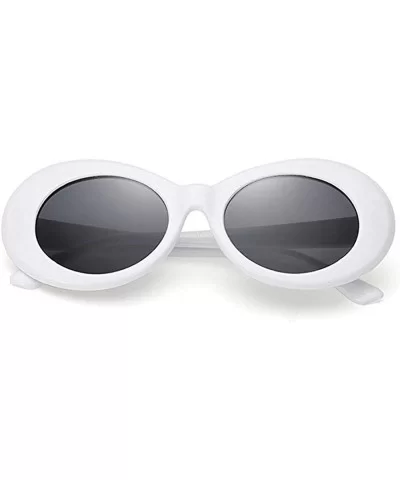 Retro Clout Goggles Oval Sunglasses Mod Thick Frame Kurt Cobain - White - CF187N6RTSL $13.48 Oversized