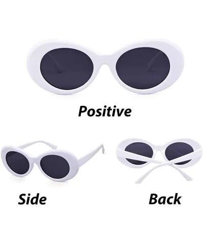 Retro Clout Goggles Oval Sunglasses Mod Thick Frame Kurt Cobain - White - CF187N6RTSL $13.48 Oversized