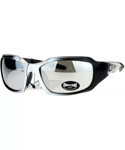 Sunglasses Mens Fashion Rectangular Wrap Around Rubber End - Black Silver (Silver Mirror) - CI187IZOO9I $13.77 Rectangular