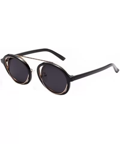 Fashion Womens Retro Vintage Round Frame UV Glasses Sunglasses - Bk - CU18D3TM958 $12.48 Goggle