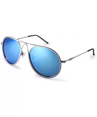 Unisex Aviator Sunglasses Polarized Sun Glasses For Men or Women 16641 - Sliver Blue - CL18WH22N66 $23.48 Aviator