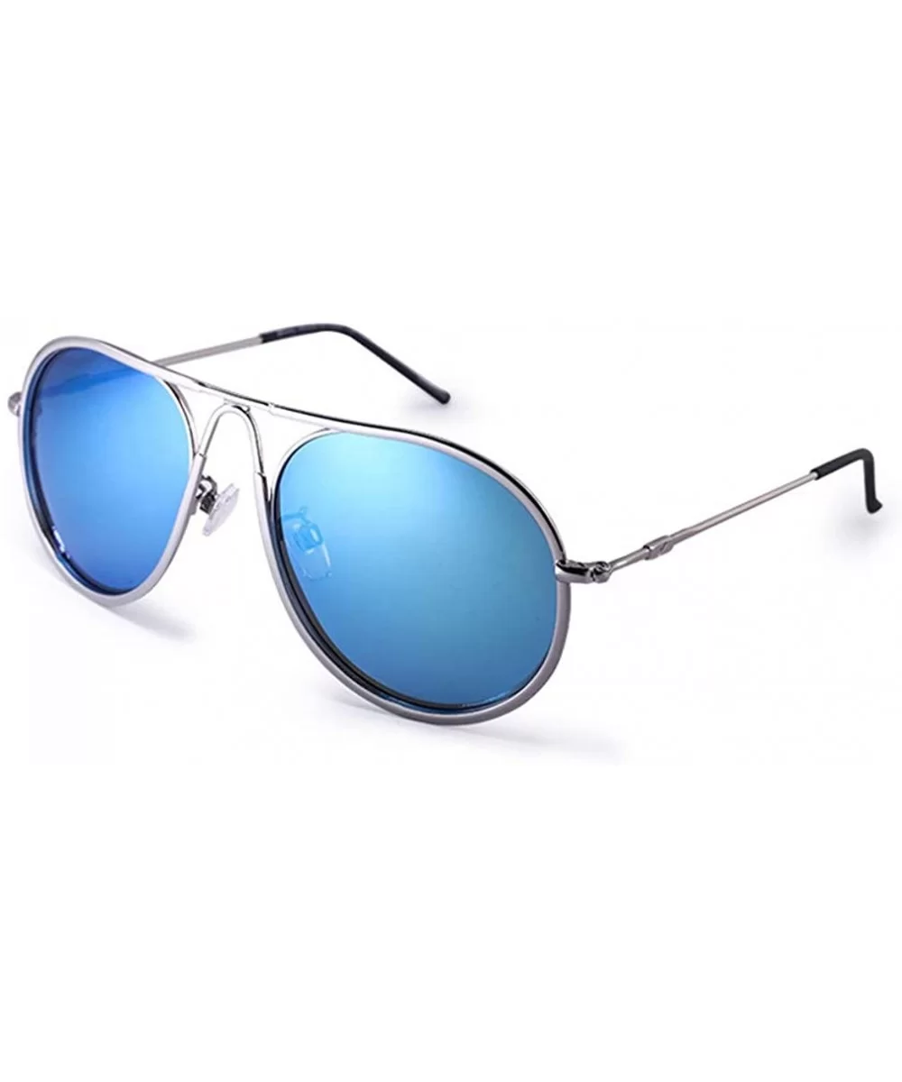 Unisex Aviator Sunglasses Polarized Sun Glasses For Men or Women 16641 - Sliver Blue - CL18WH22N66 $23.48 Aviator