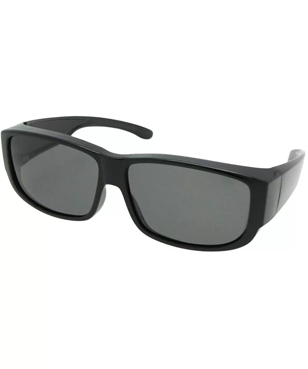 Medium Fit Over Polarized Sunglasses F27 - Black Frame-medium Dark Gray Lens - CT186QQEYC3 $26.06 Rectangular