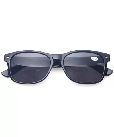 Bifocal Reading Glasses Grey Lens Spring Hinge Plastic Outdoor Sunglasses - 1 Black 1 Tortoise - CY185MG7GOG $21.64 Shield