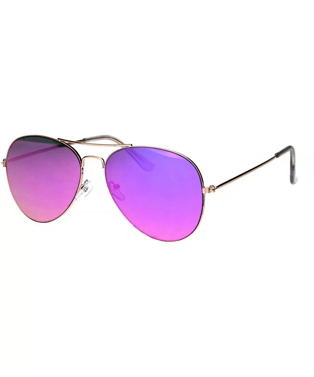 Classic Unisex Aviator Sunglasses Thin Metal Frame Mirrored Lens UV 400 - Gold (Purple Mirror) - CW18RZD7H5S $13.52 Aviator