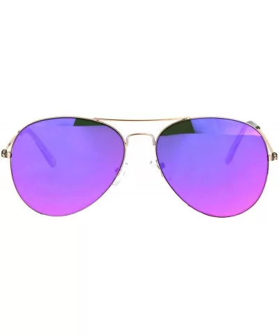 Classic Unisex Aviator Sunglasses Thin Metal Frame Mirrored Lens UV 400 - Gold (Purple Mirror) - CW18RZD7H5S $13.52 Aviator