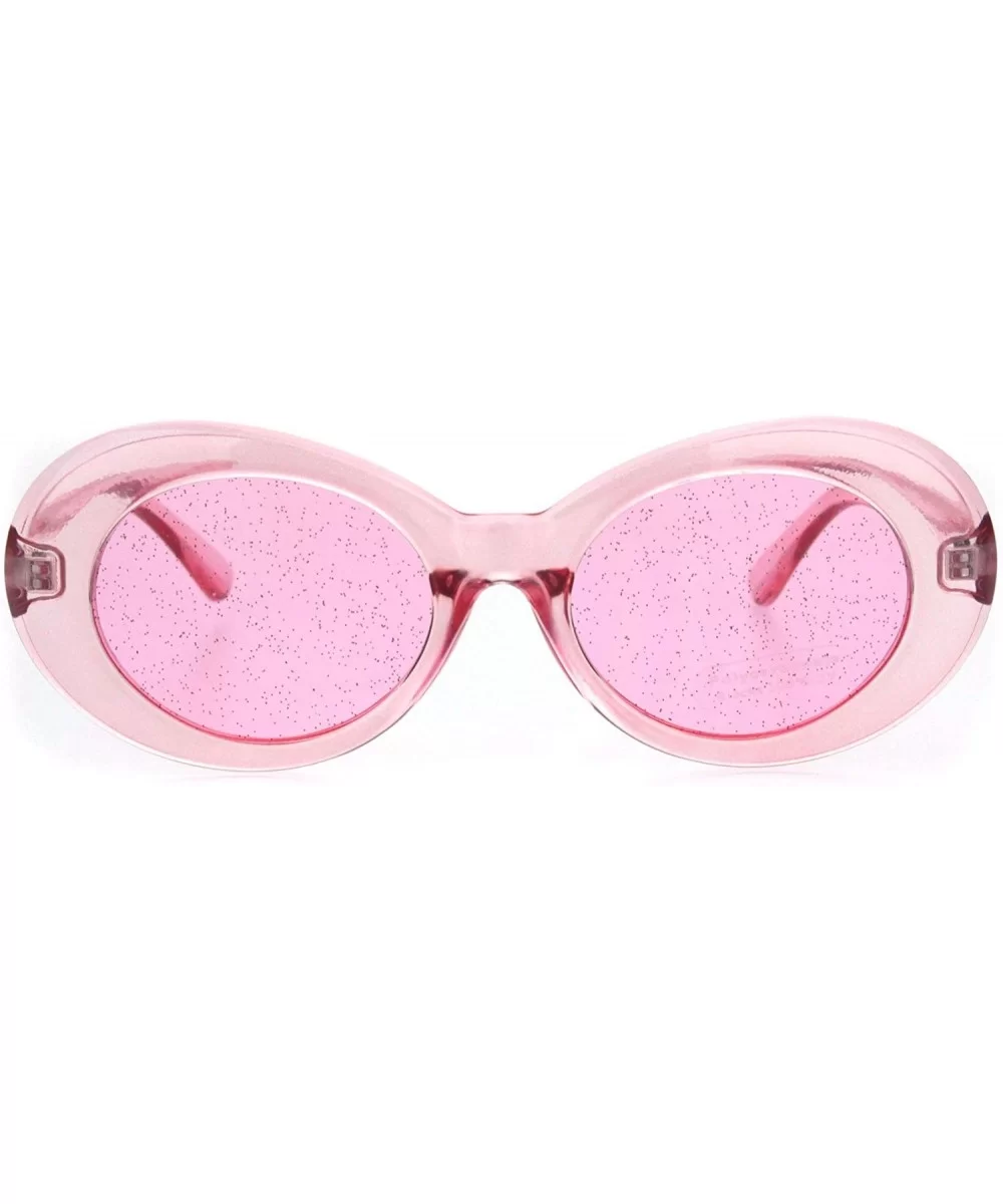 Womens Mod Oval Round Glitter Lens Plastic Retro Sunglasses - All Pink - C418I6ALKCX $11.81 Round