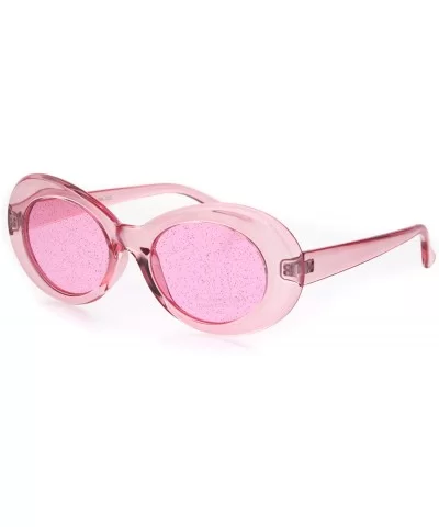 Womens Mod Oval Round Glitter Lens Plastic Retro Sunglasses - All Pink - C418I6ALKCX $11.81 Round