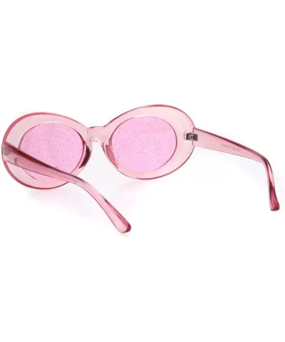 Womens Mod Oval Round Glitter Lens Plastic Retro Sunglasses - All Pink - C418I6ALKCX $11.81 Round