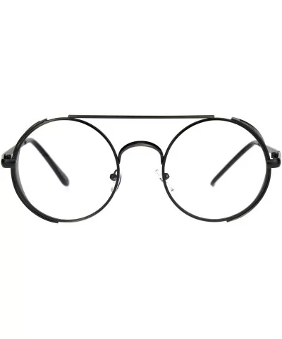 Steampunk Side Cover Clear Lens Glasses Round Metal Flat Top Bridge UV 400 - Gunmetal - C518C0IH24A $16.97 Round