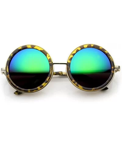 Unisex Premium Round Flash Mirror Studio Cover Sunglasses - Gold-tortoise Midnight - CP11XSZ7KDV $20.98 Round