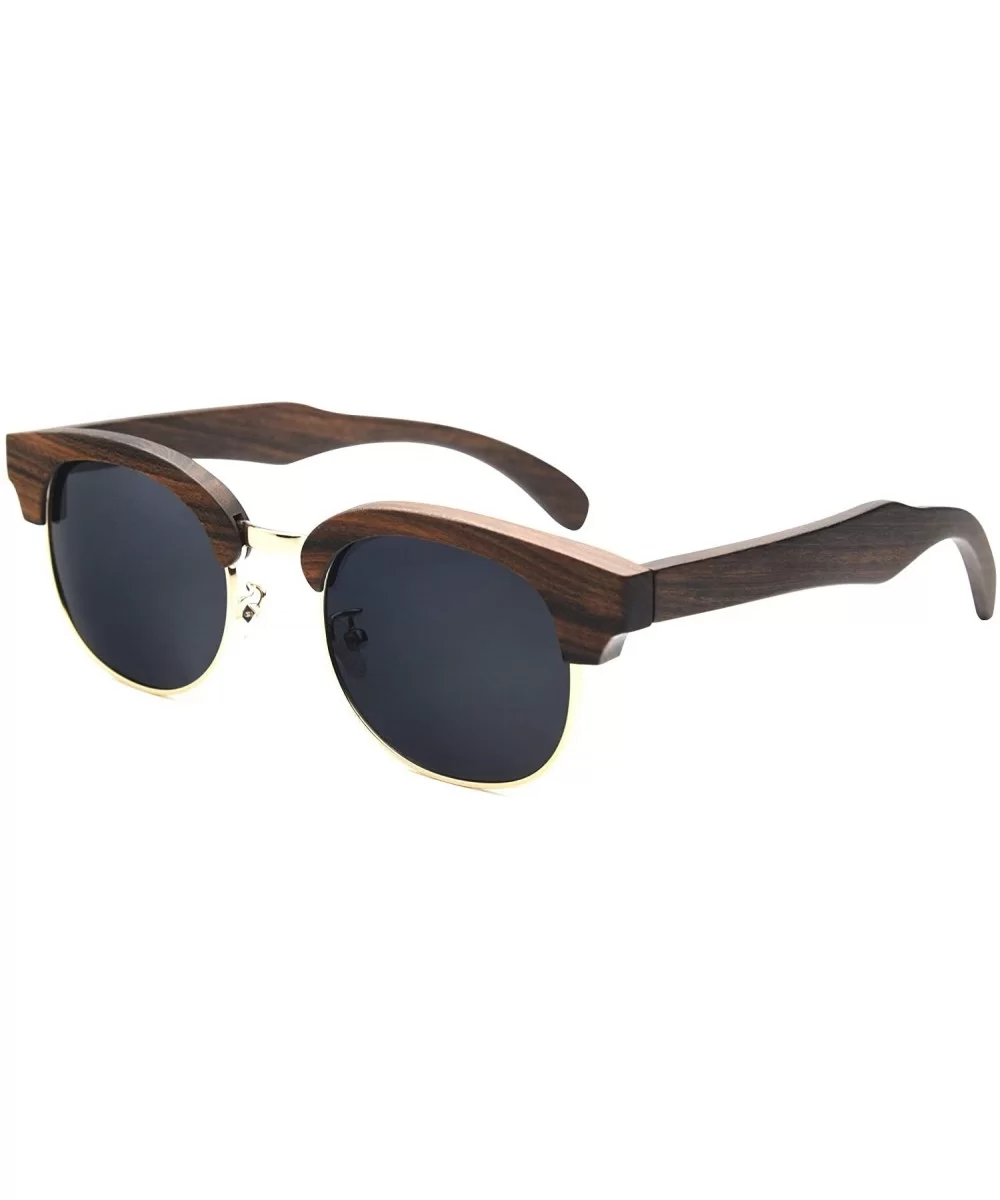 Wooden Semi Rimless Sunglasses-Polarized Wood Shades UV400 Sunglasses for Men Women - Ebony Wood - CS18HTLLOAM $29.99 Rimless