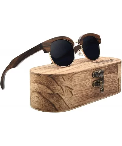 Wooden Semi Rimless Sunglasses-Polarized Wood Shades UV400 Sunglasses for Men Women - Ebony Wood - CS18HTLLOAM $29.99 Rimless