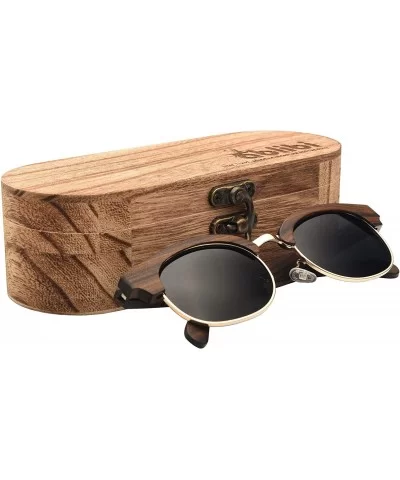 Wooden Semi Rimless Sunglasses-Polarized Wood Shades UV400 Sunglasses for Men Women - Ebony Wood - CS18HTLLOAM $29.99 Rimless