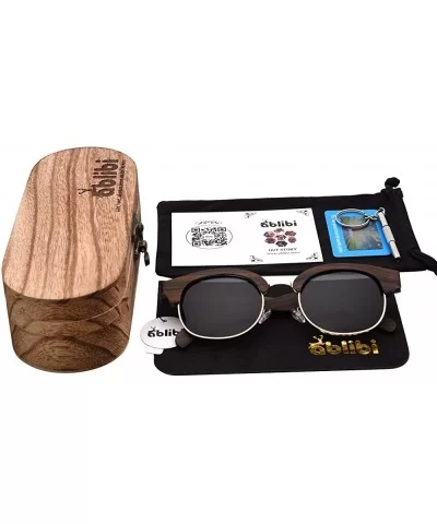 Wooden Semi Rimless Sunglasses-Polarized Wood Shades UV400 Sunglasses for Men Women - Ebony Wood - CS18HTLLOAM $29.99 Rimless