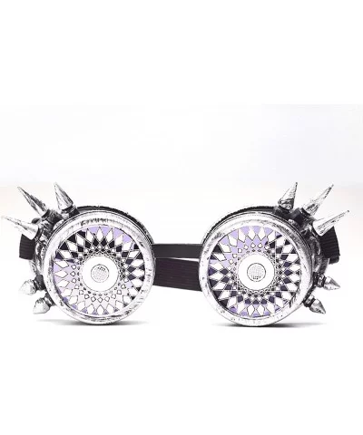 Vintage Steampunk Goggles Retro Spikes Glasses Rave Cosplay Halloween - Silver3 - CU18HT2WHWS $14.05 Goggle